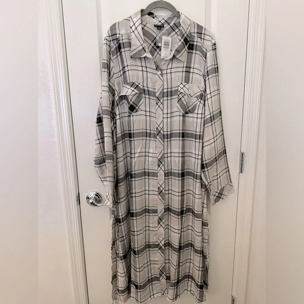 🖤TORRID Plaid Button-Front Longline Shirt Kimono with Side Slits NWT - Picture 6 of 12